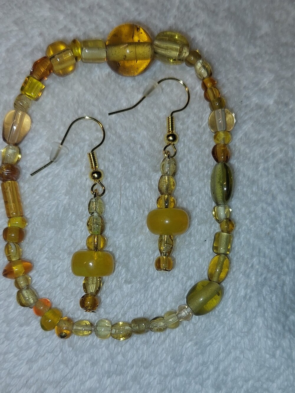 Handmade Yellow Glass Bead Bracelet and Earrings Set